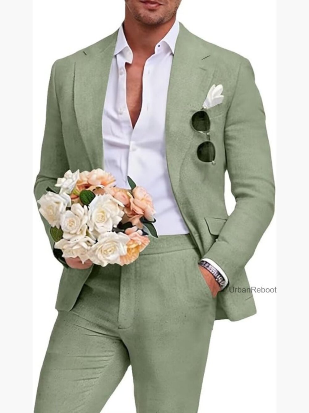 2 Piece Linen Suit Slim Fit Blazer and Pants Beach Wedding Prom Party